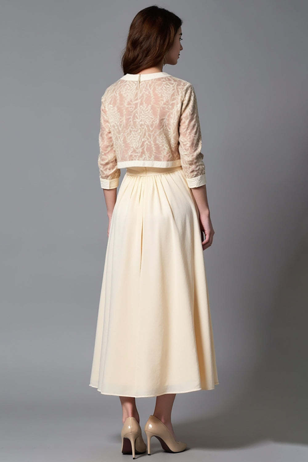 Champagne A Line Tea Length Mother of the Bride Dress with Jacket
