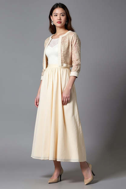 Champagne A Line Tea Length Mother of the Bride Dress with Jacket