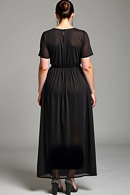 Black V Neck Chiffon Plus Size Maxi Mother of the Bride Dress