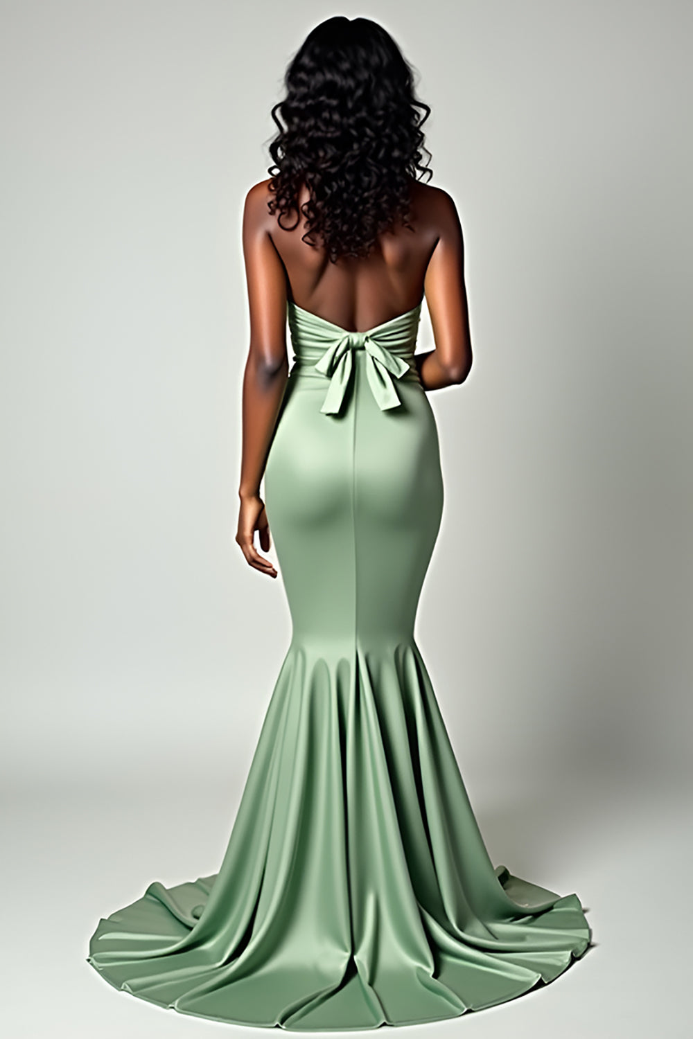 Dusty Sage Mermaid Strapless Sweetheart Long Prom Dress with Bow