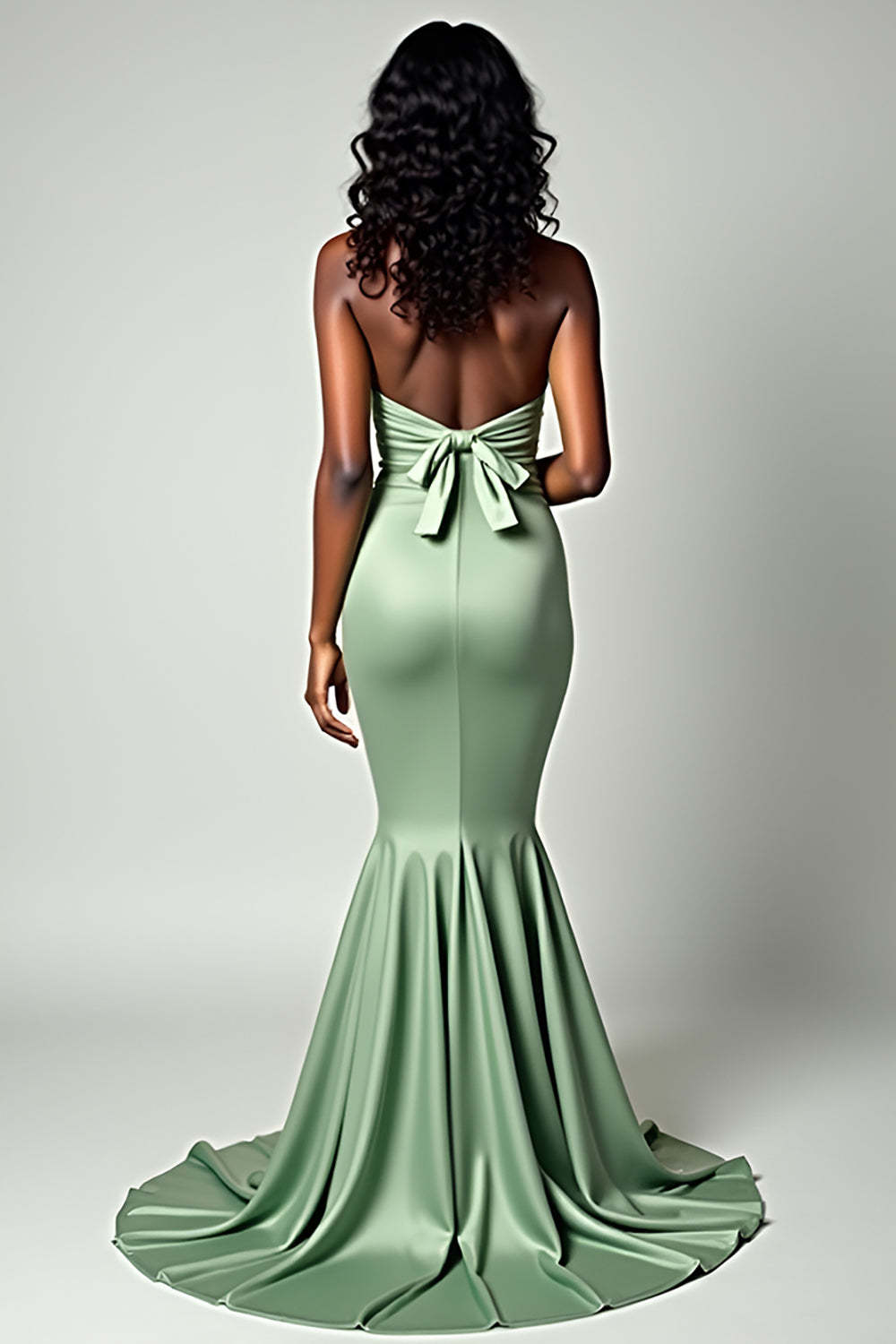 Dusty Sage Mermaid Strapless Sweetheart Long Prom Dress with Bow