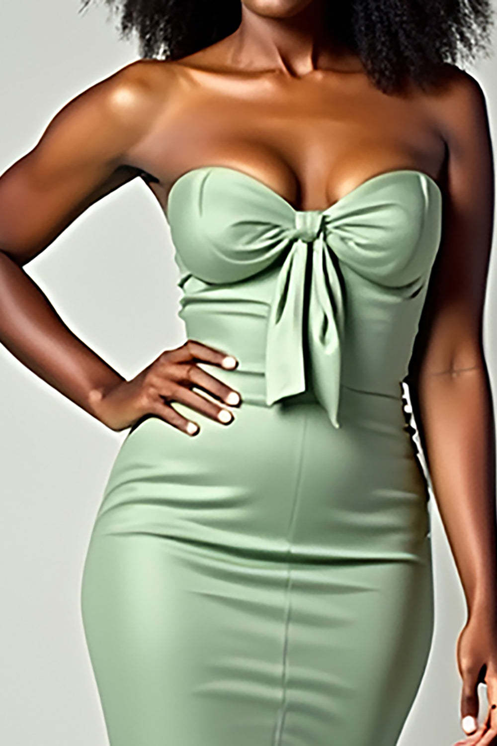 Dusty Sage Mermaid Strapless Sweetheart Long Prom Dress with Bow