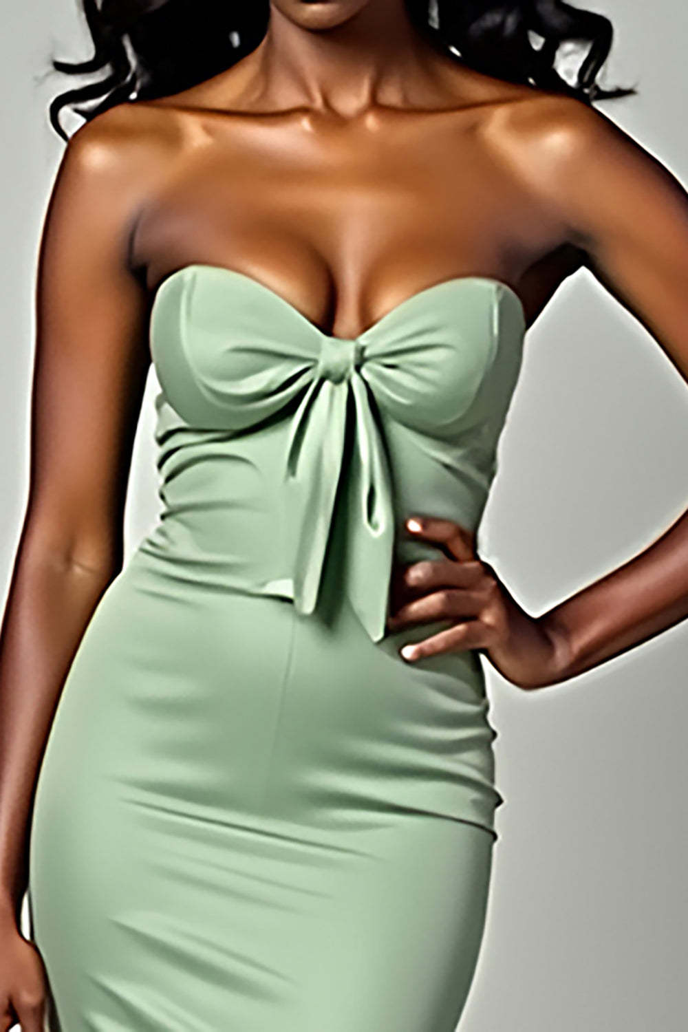 Dusty Sage Mermaid Strapless Sweetheart Long Prom Dress with Bow