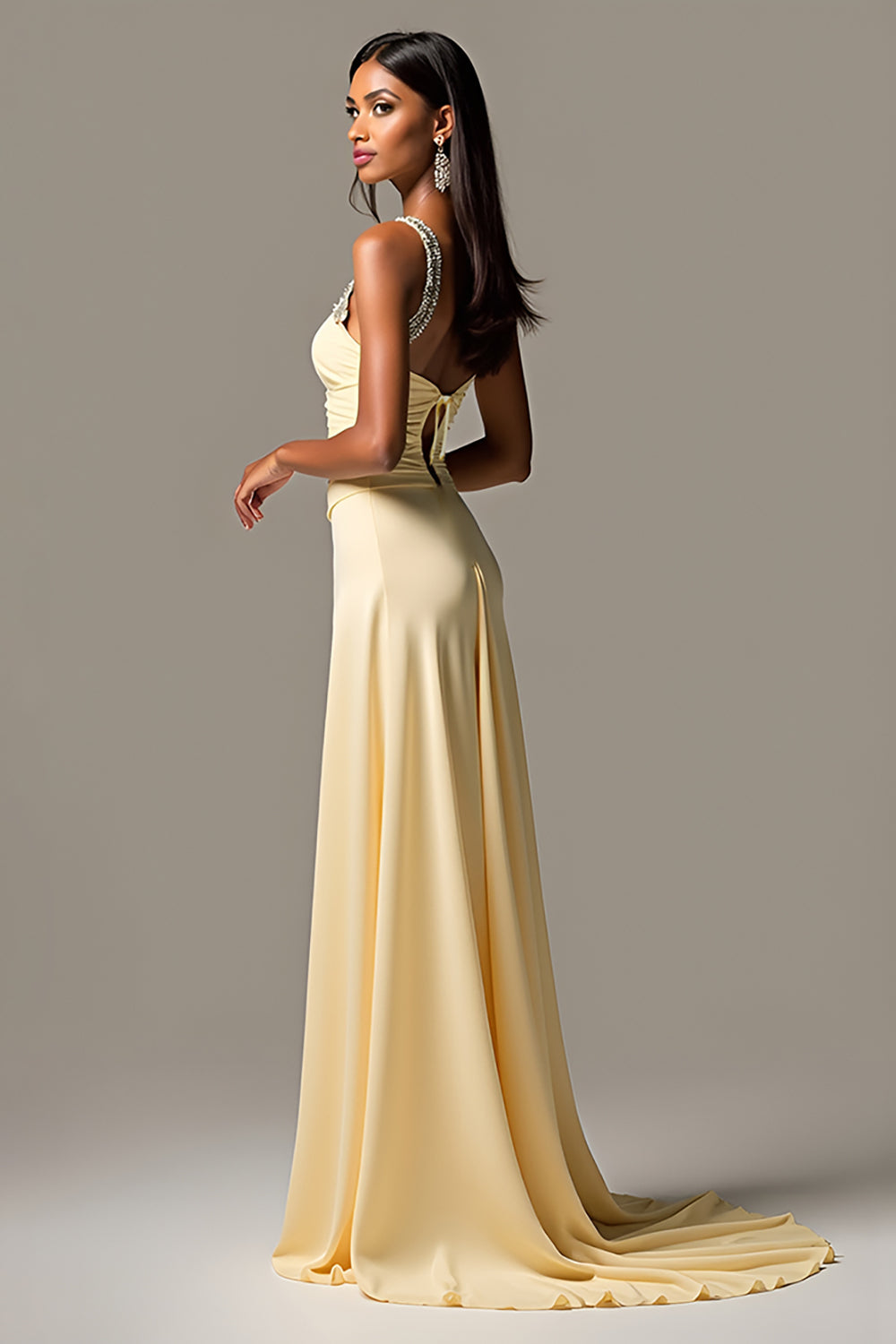 Daffodil A Line Beaded Sweep Train Prom Dress