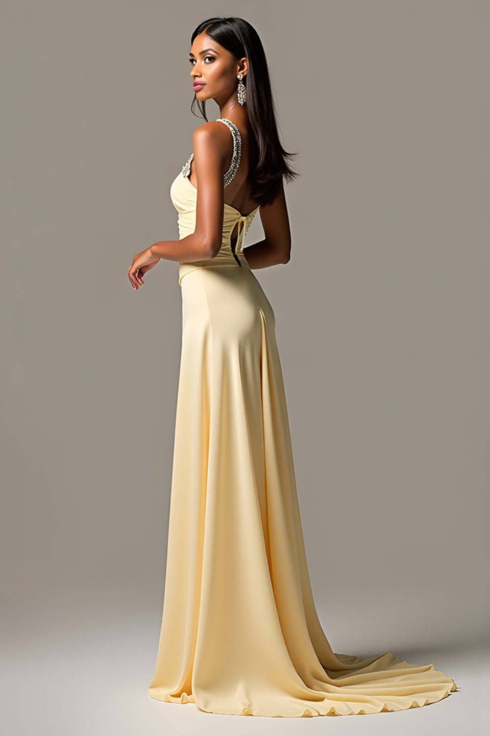 Daffodil A Line Beaded Sweep Train Prom Dress