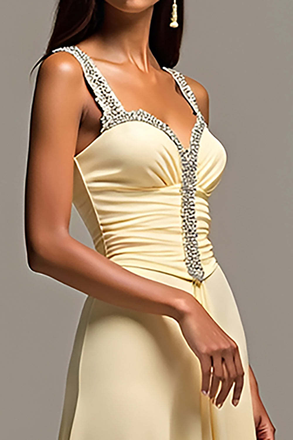 Daffodil A Line Beaded Sweep Train Prom Dress
