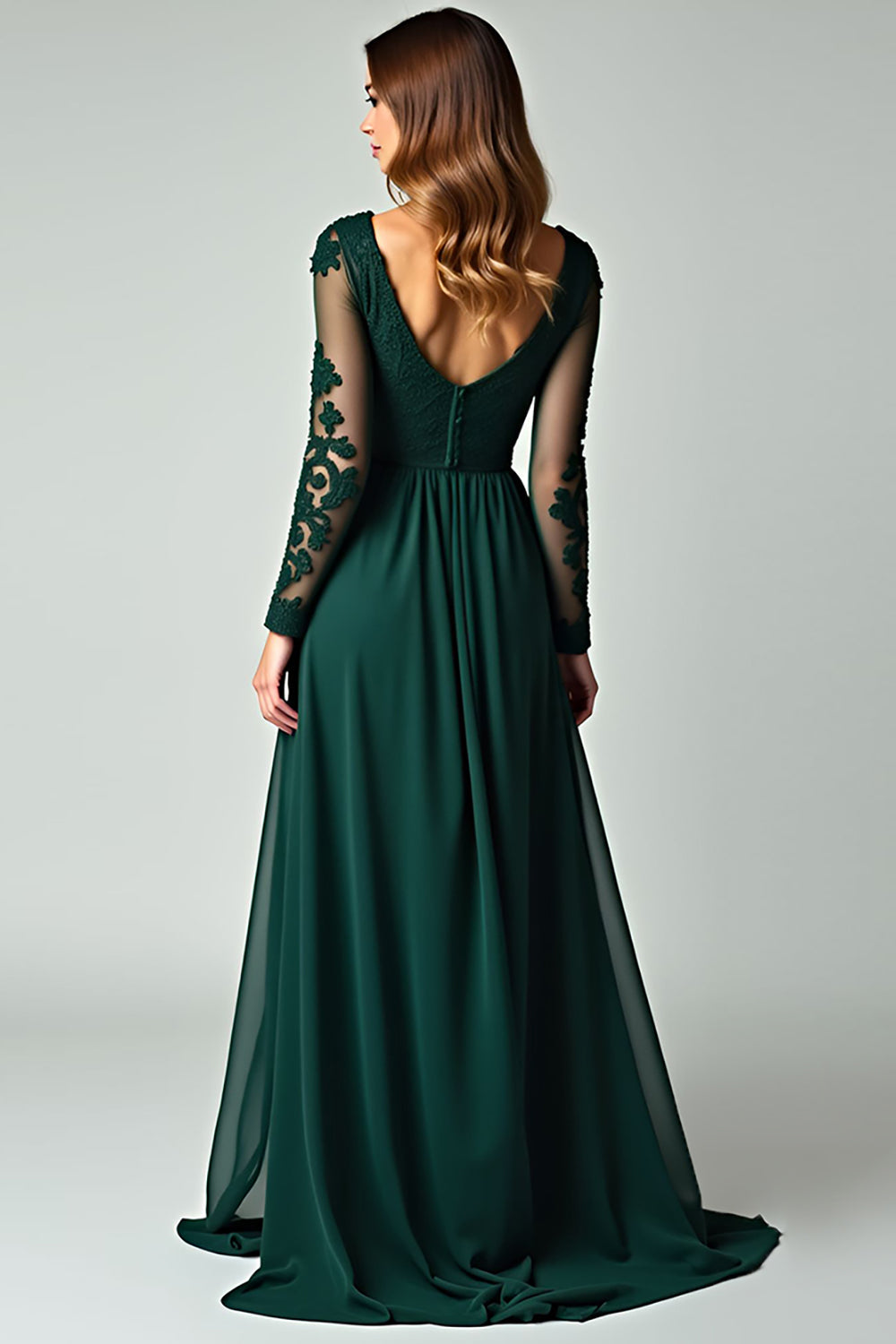 V-Neck Pine A Line Prom Dress with Lace Applique