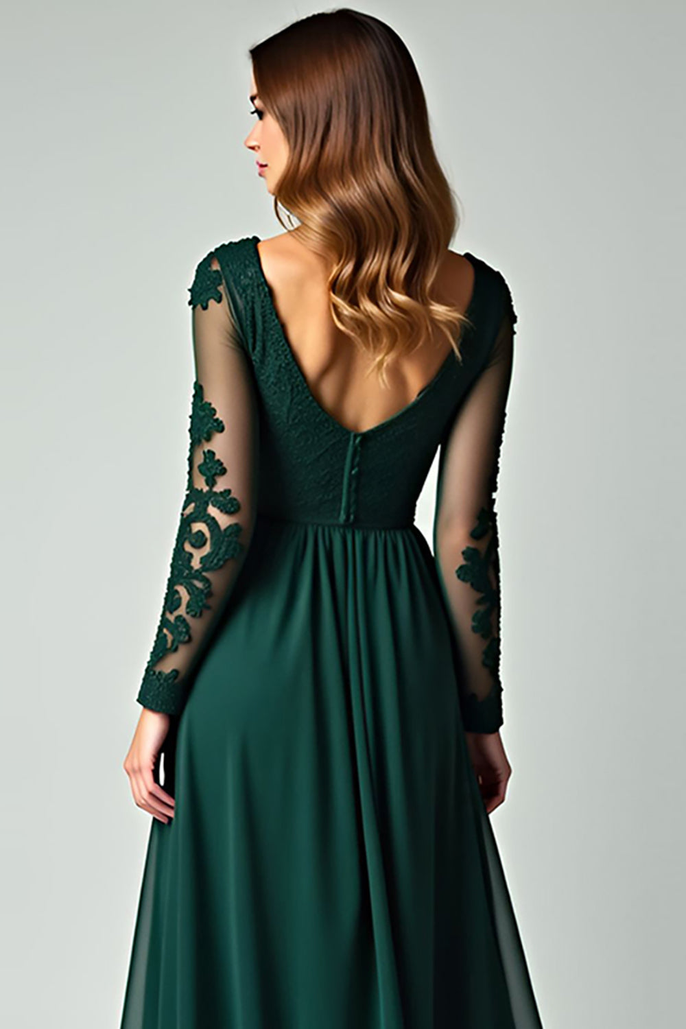 V-Neck Pine A Line Prom Dress with Lace Applique
