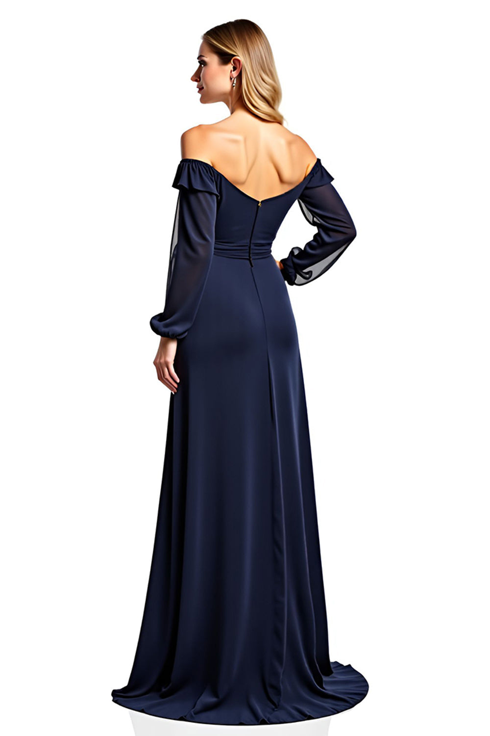 Navy Off the Shoulder A Line Long Sleeves Mother of the Bride Dress
