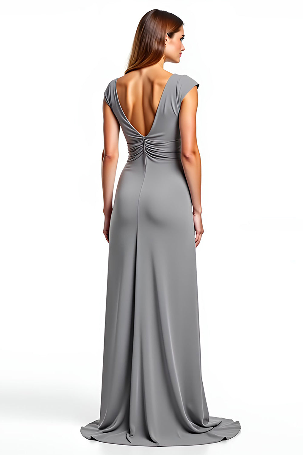 Sliver Chiffon V-Neck Long A Line Mother of the Bride Dress
