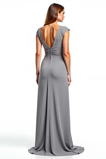 Sliver Chiffon V-Neck Long A Line Mother of the Bride Dress
