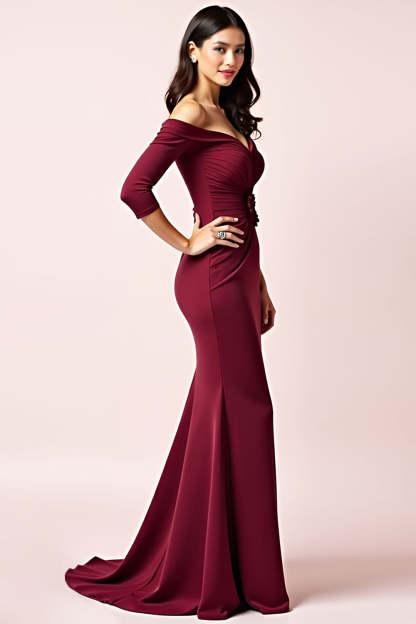 Burgundy Off the Shoulder Mermaid Mother of the Bride Dress with 3D Flower