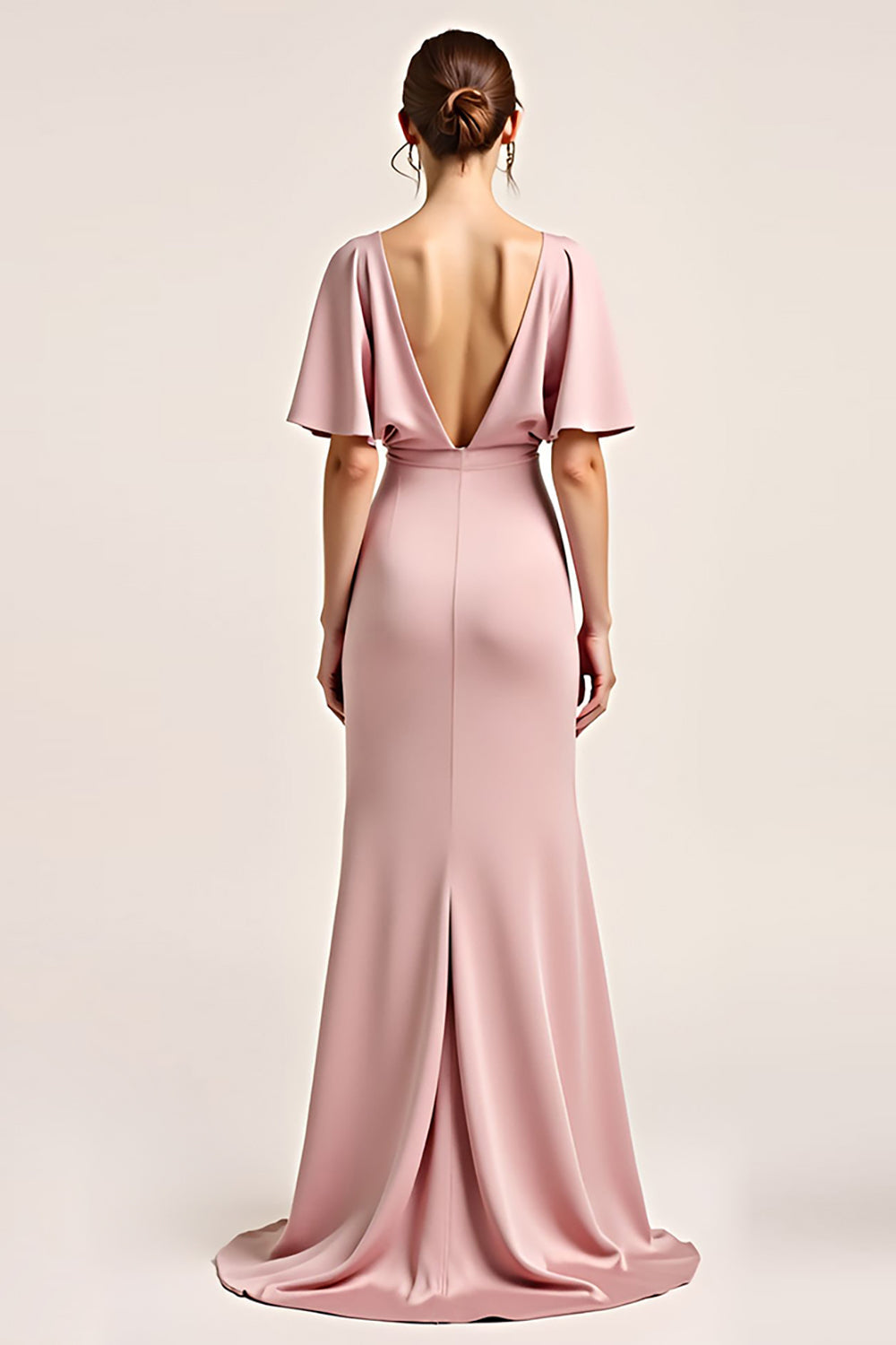 Dusty Rose V Neck Sheath Long Bridesmaid Dress with Slit
