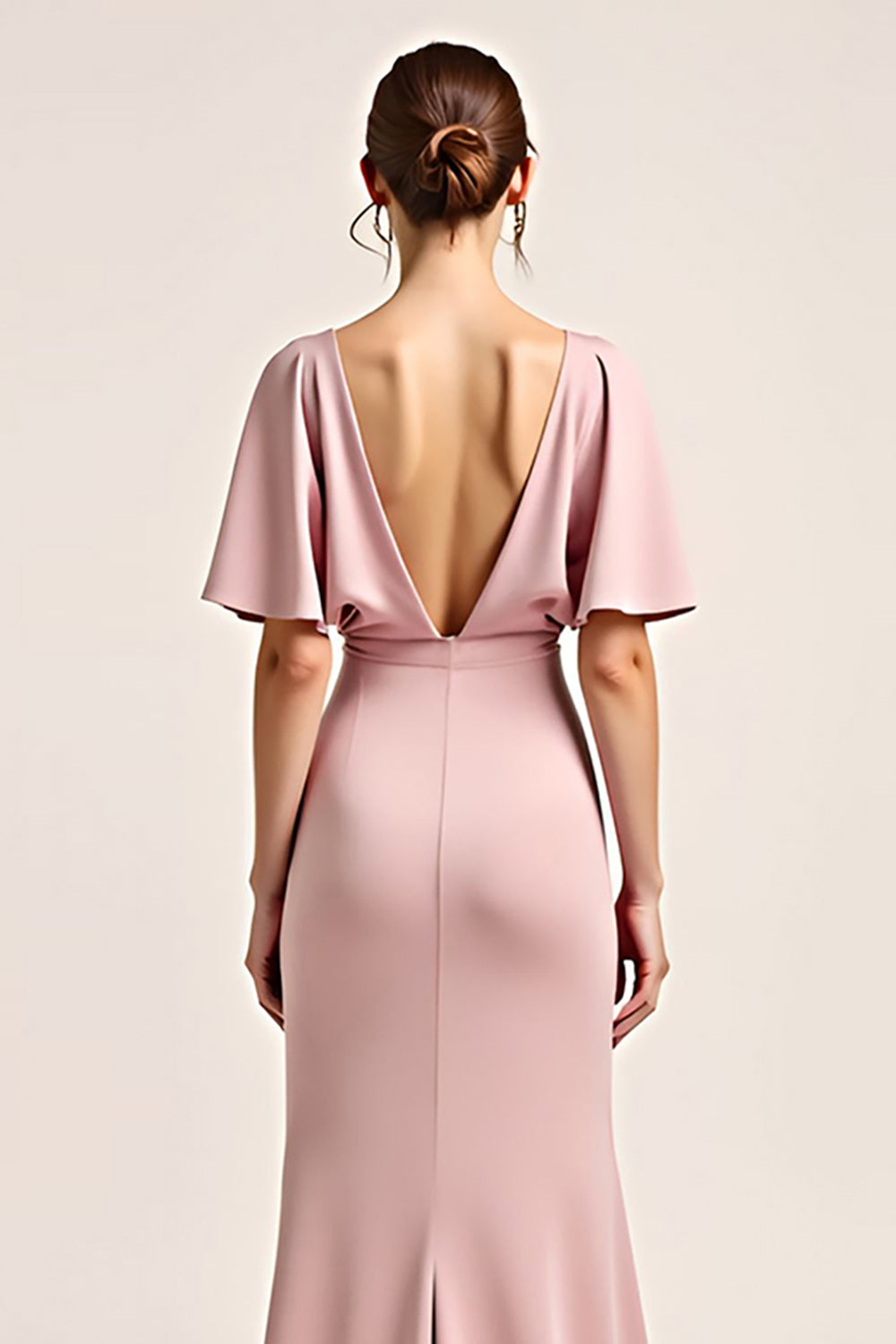 Dusty Rose V Neck Sheath Long Bridesmaid Dress with Slit