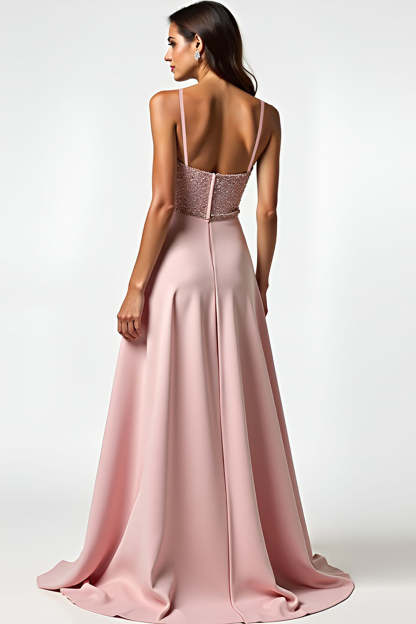 Spaghetti Straps Dusty Rose Ruched A Line Long Prom Dress