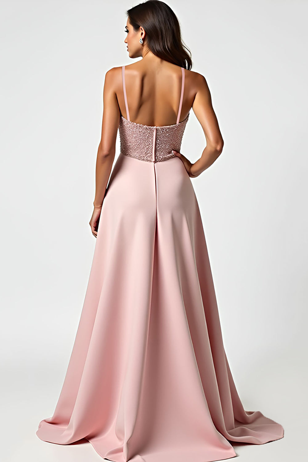 Spaghetti Straps Dusty Rose Ruched A Line Long Prom Dress
