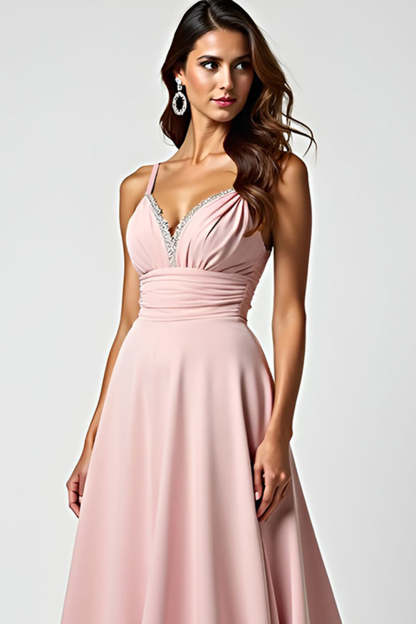 Spaghetti Straps Dusty Rose Ruched A Line Long Prom Dress