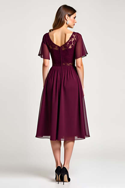 Cabernet A Line Midi Length Mother of the Bride Dress with Lace
