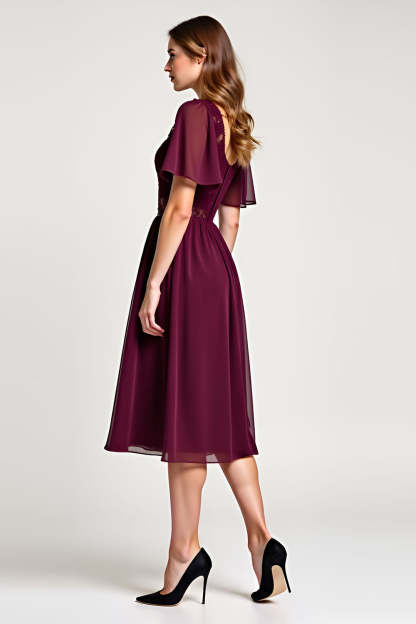 Cabernet A Line Midi Length Mother of the Bride Dress with Lace