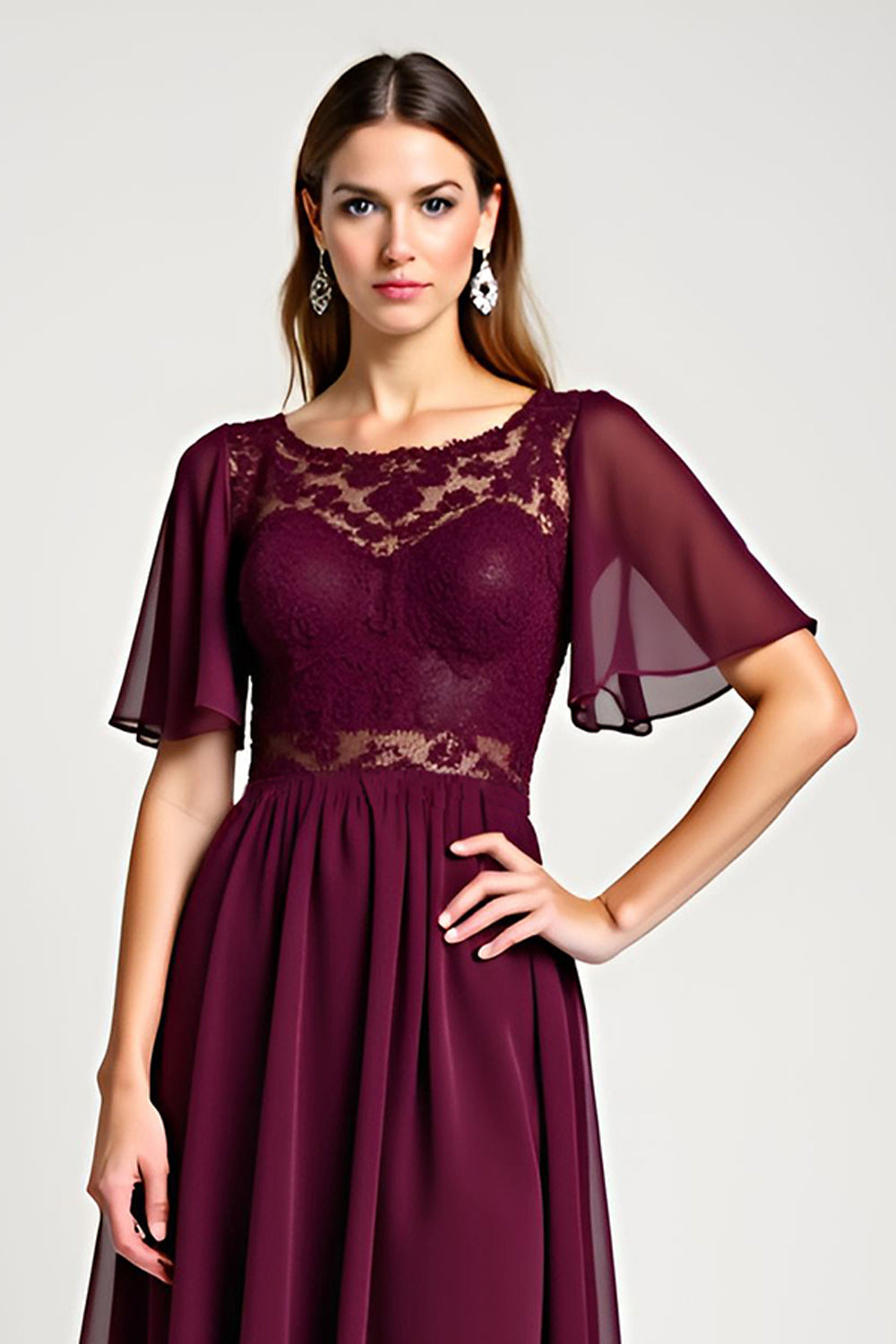 Cabernet A Line Midi Length Mother of the Bride Dress with Lace