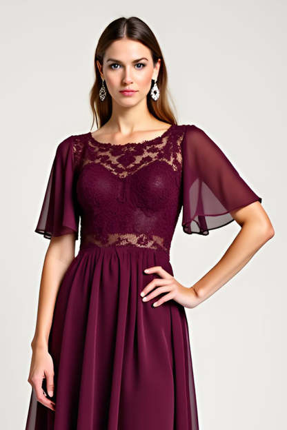 Cabernet A Line Midi Length Mother of the Bride Dress with Lace