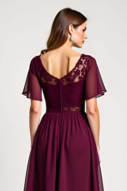 Cabernet A Line Midi Length Mother of the Bride Dress with Lace