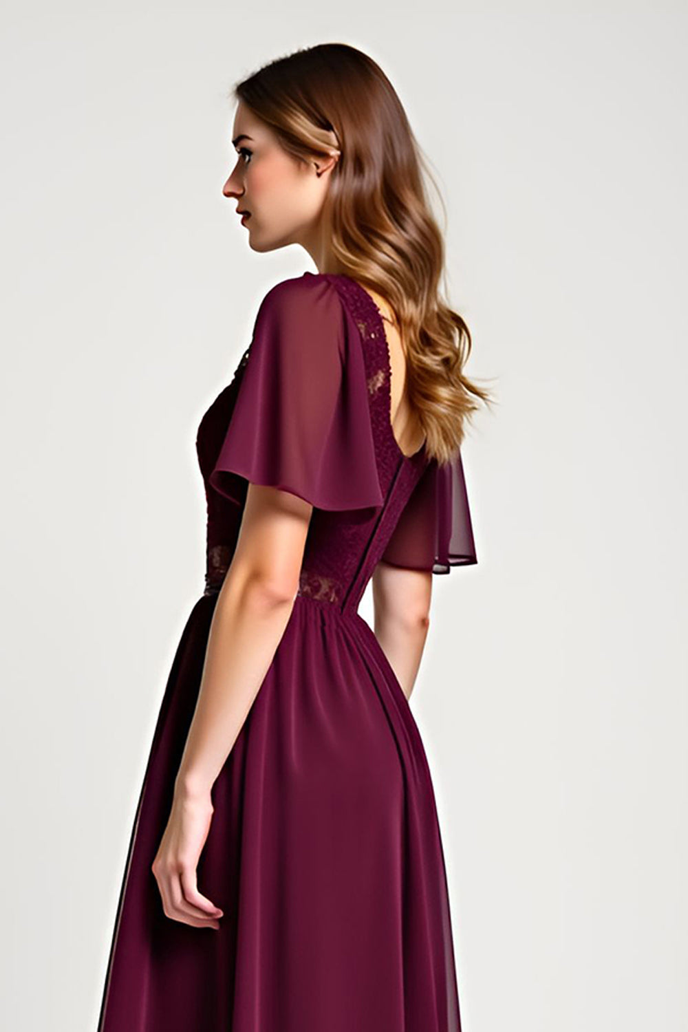 Cabernet A Line Midi Length Mother of the Bride Dress with Lace