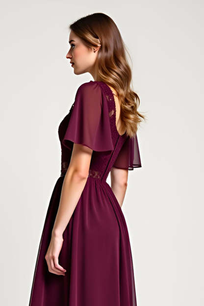 Cabernet A Line Midi Length Mother of the Bride Dress with Lace