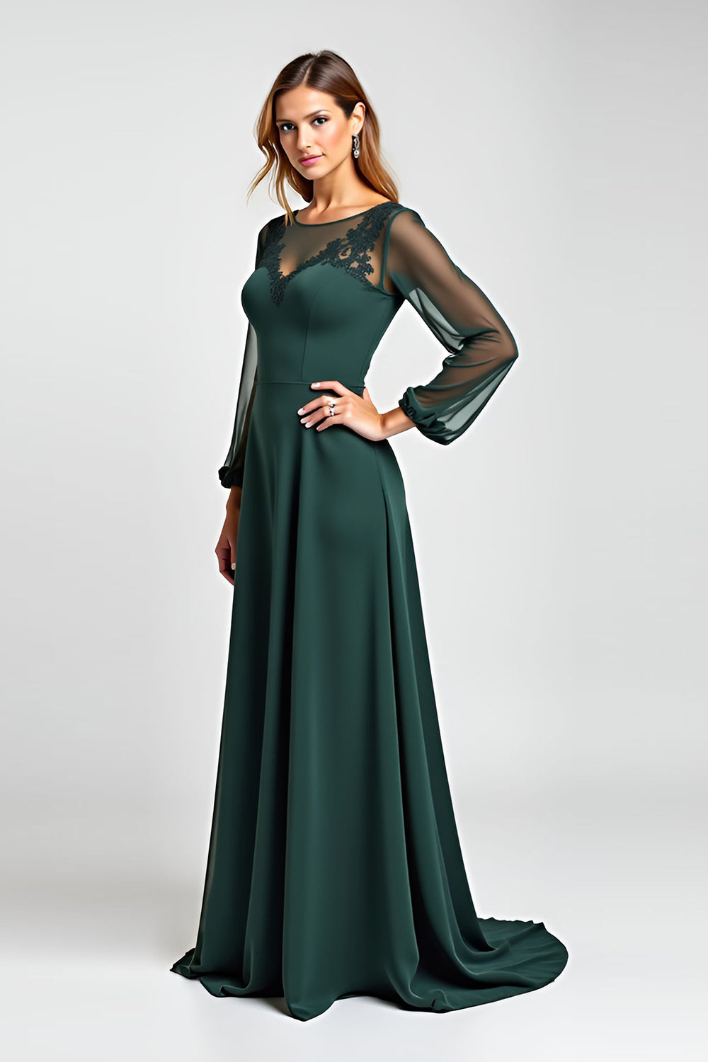 Pine Illusion Neck A Line Mother of the Bride Dress