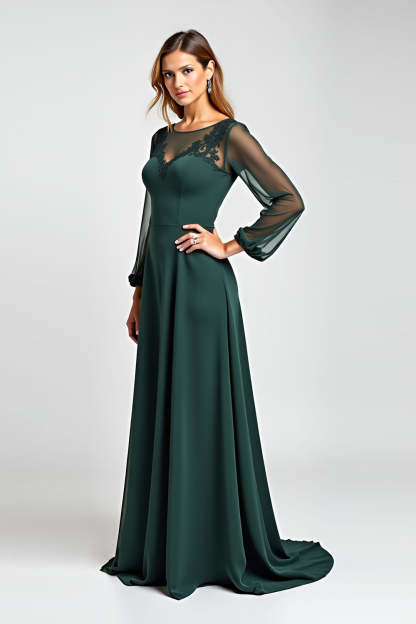 Pine Illusion Neck A Line Mother of the Bride Dress