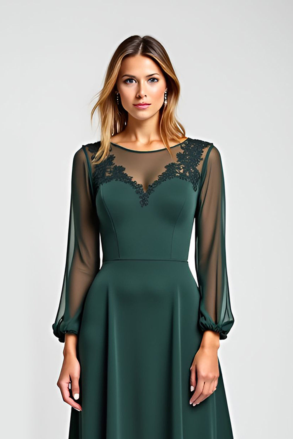 Pine Illusion Neck A Line Mother of the Bride Dress