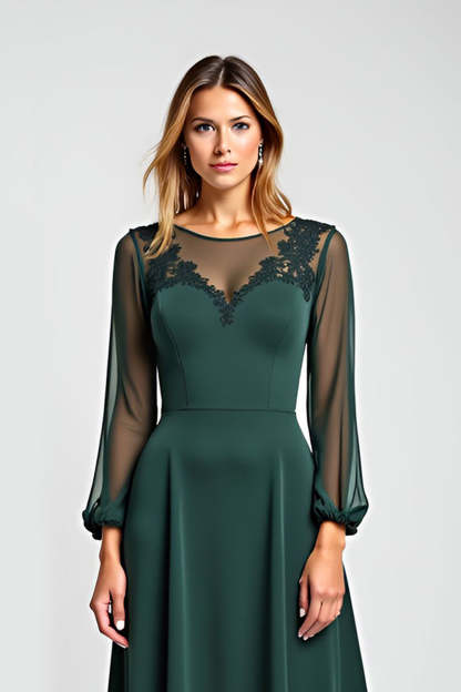 Pine Illusion Neck A Line Mother of the Bride Dress