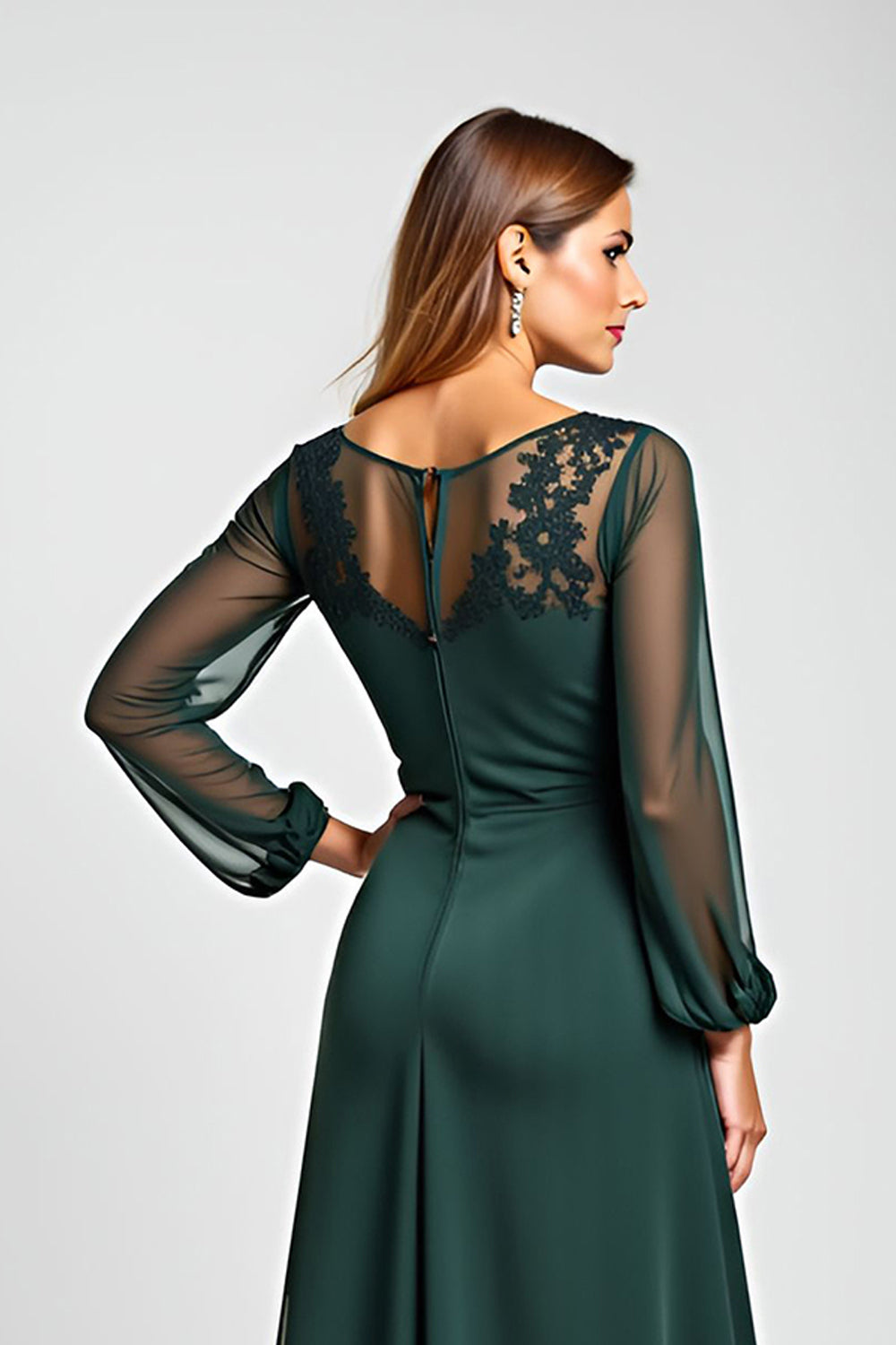 Pine Illusion Neck A Line Mother of the Bride Dress