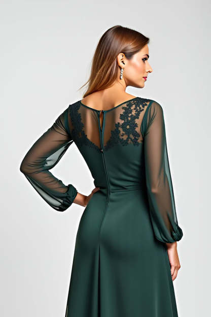 Pine Illusion Neck A Line Mother of the Bride Dress