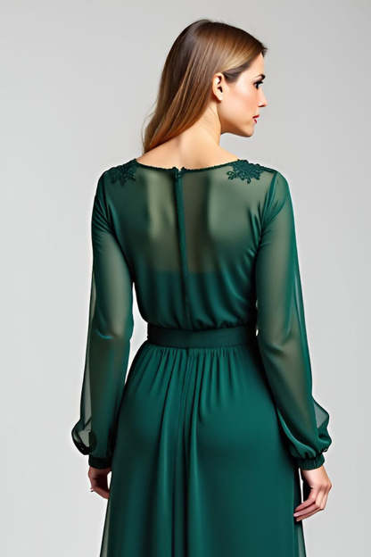 Pine Illusion Neck Embroideried Mother of the Bride Dress with Belt