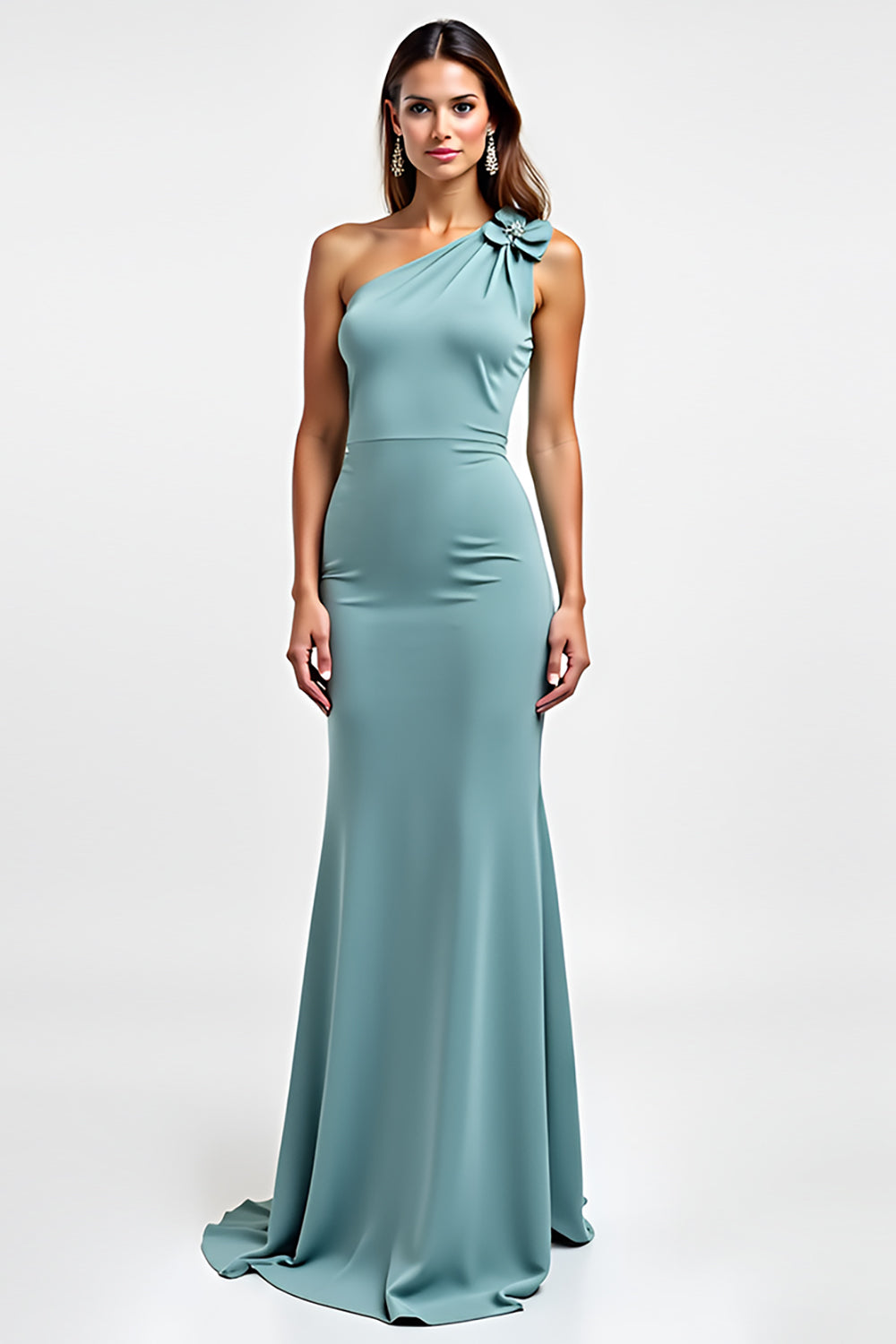 One Shoulder Blue Sheath Long Wedding Guest Dress