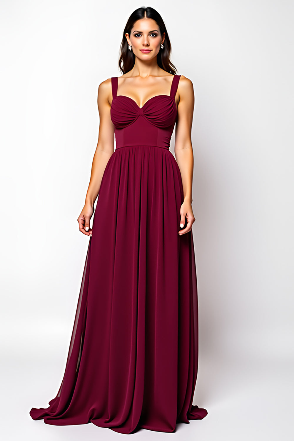 Burgundy Sweetheart Chiffon A Line Long Wedding Guest Dress