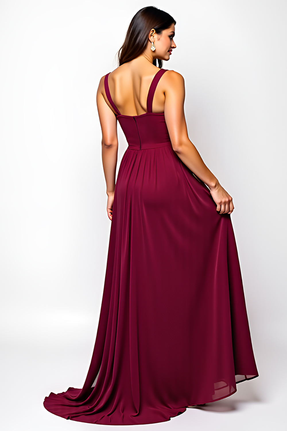 Burgundy Sweetheart Chiffon A Line Long Wedding Guest Dress