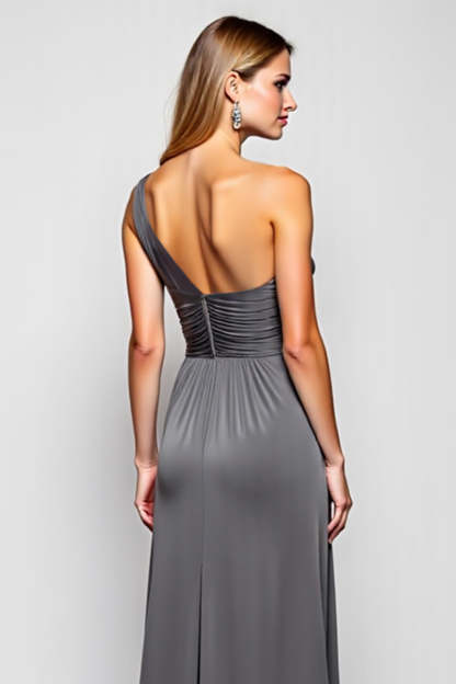 One Shoulder Steel Grey Sheath Sleeveless Long Bridesmaid Dress