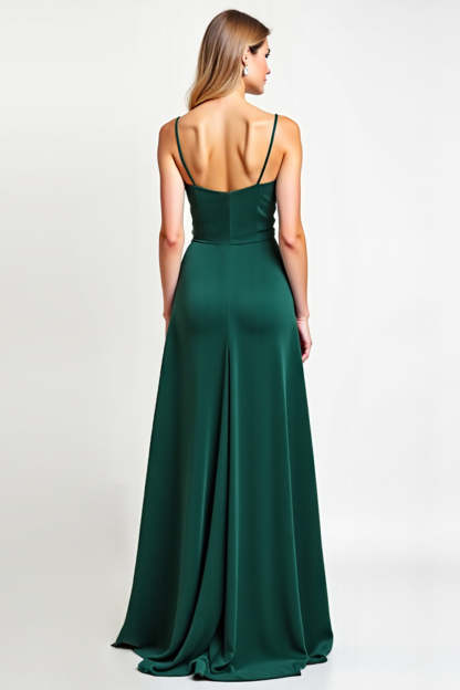 Spaghetti Straps Pine Backless A Line Long Bridesmaid Dress