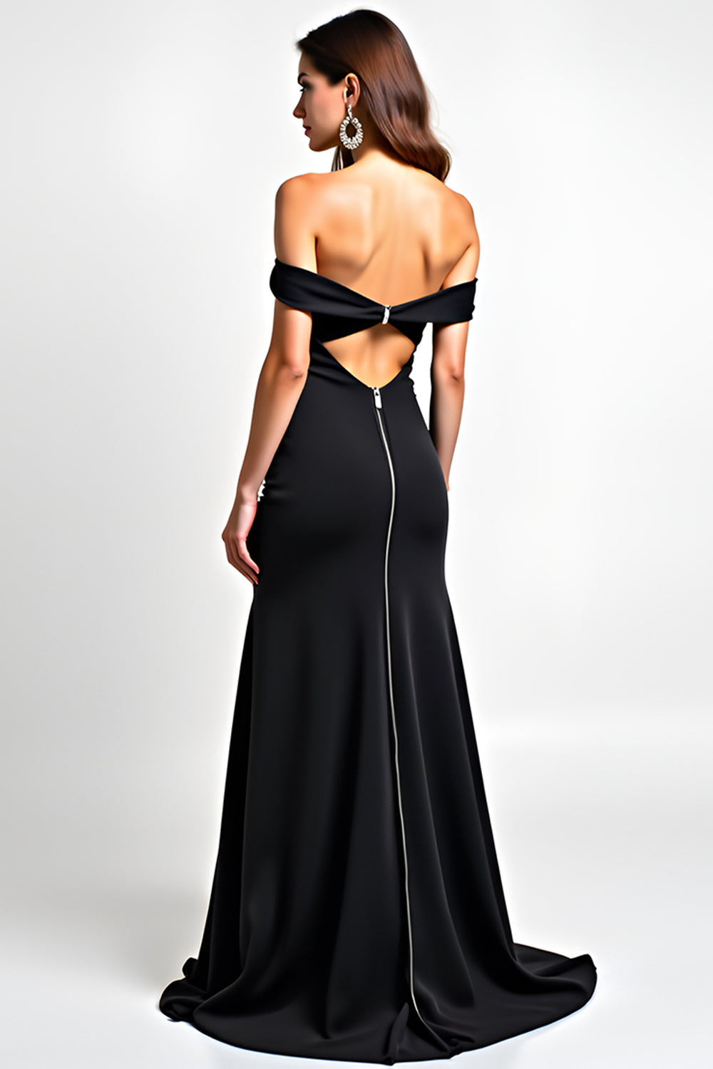 Black Mermaid Off the Shoulder Beaded Long Formal Dress