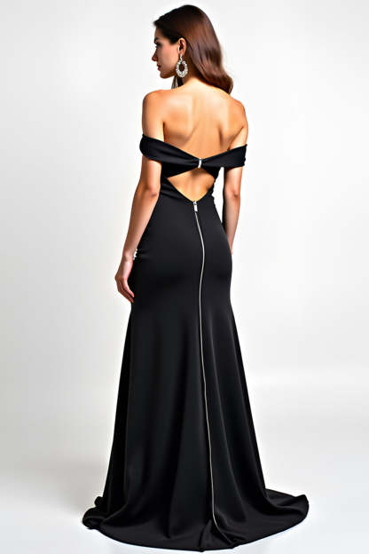 Black Mermaid Off the Shoulder Beaded Long Formal Dress