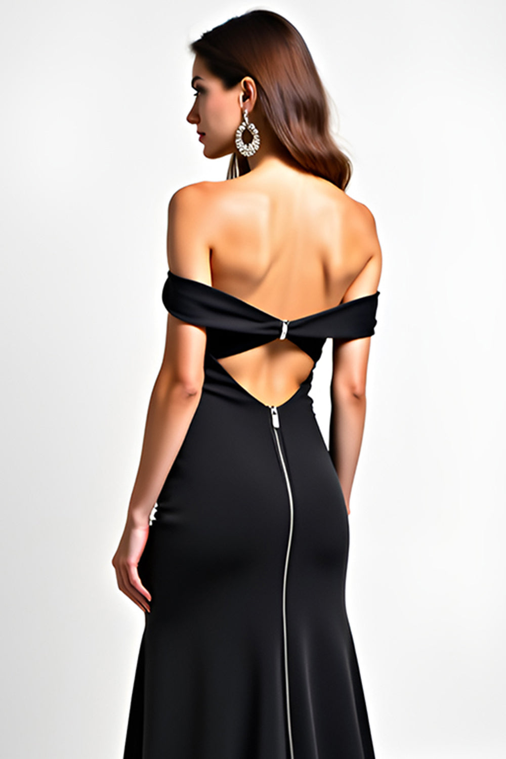 Black Mermaid Off the Shoulder Beaded Long Formal Dress
