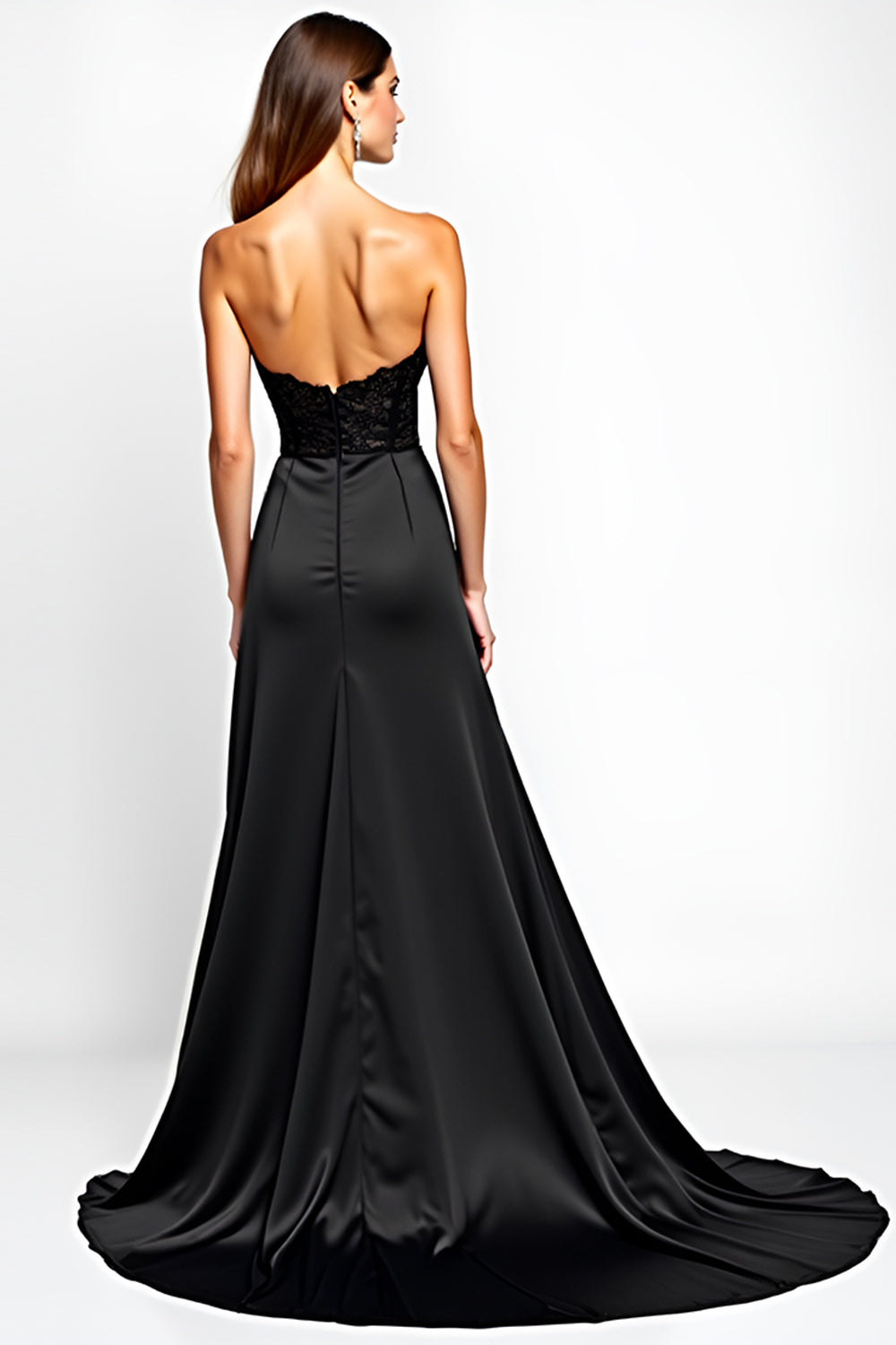 Black Sheath Strapless Corset Long Formal Dress with Slit