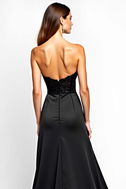 Black Sheath Strapless Corset Long Formal Dress with Slit
