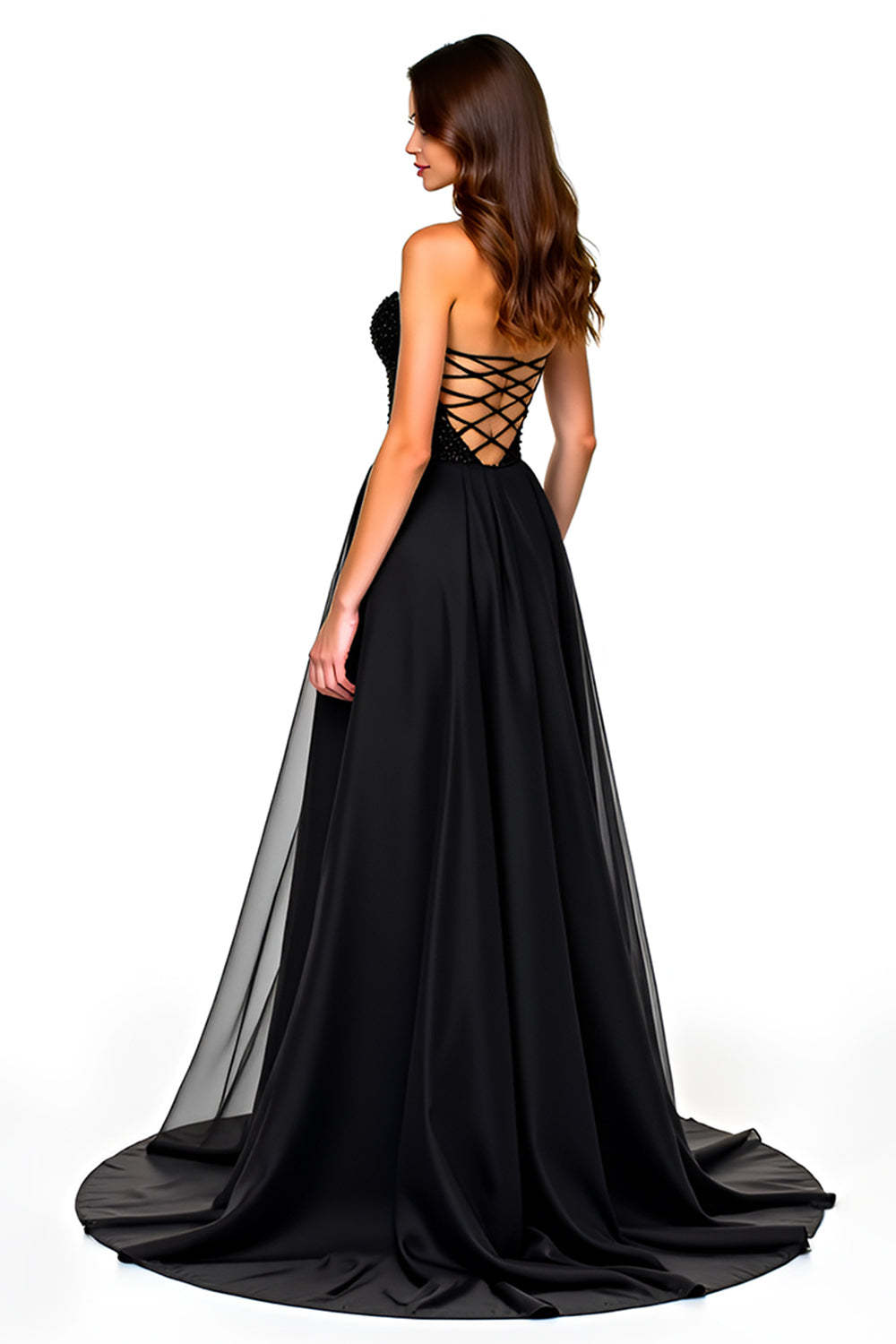 Strapless Black Sweetheart A Line Long Formal Dress