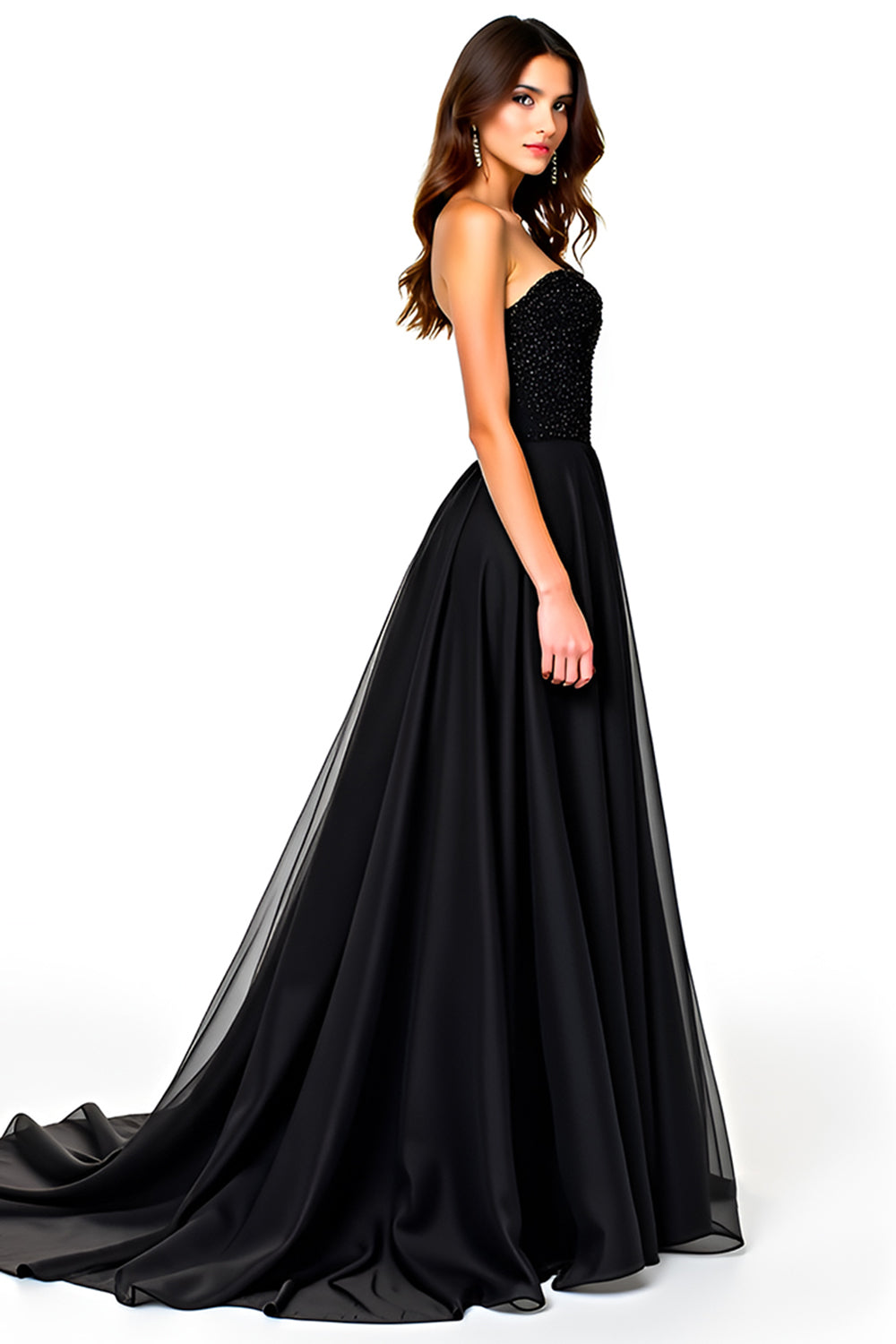 Strapless Black Sweetheart A Line Long Formal Dress
