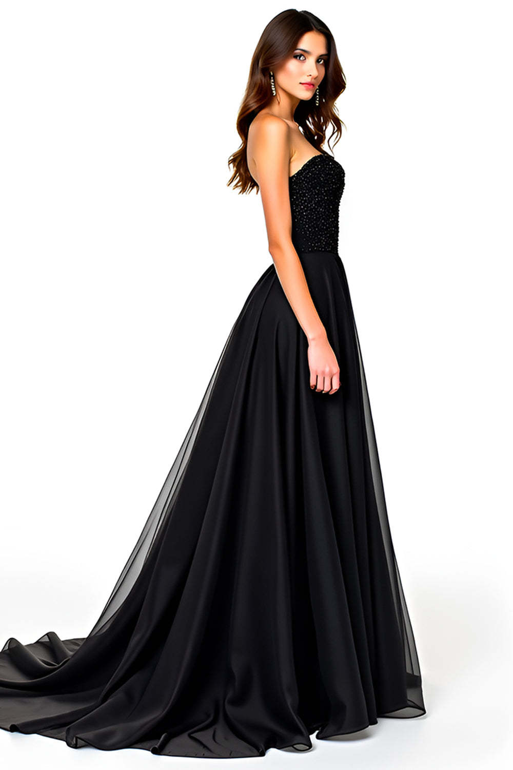 Strapless Black Sweetheart A Line Long Formal Dress
