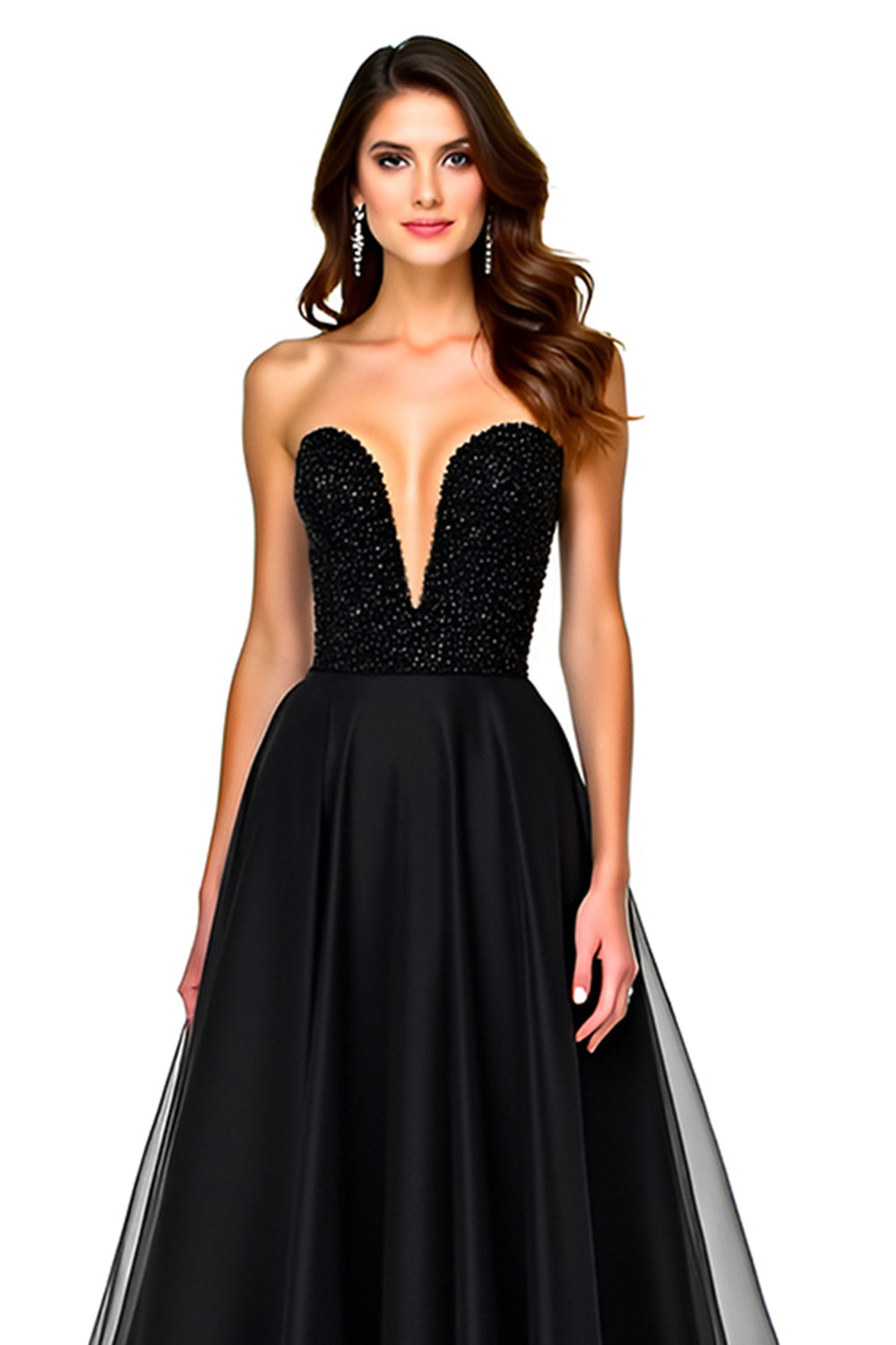 Strapless Black Sweetheart A Line Long Formal Dress