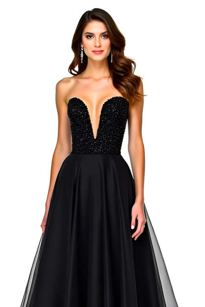 Strapless Black Sweetheart A Line Long Formal Dress